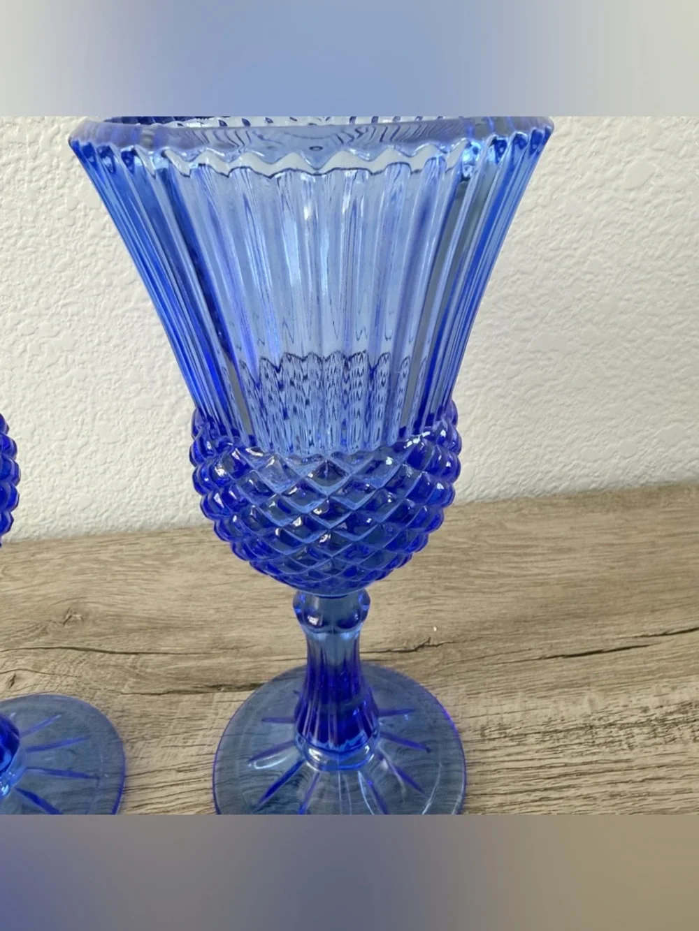 Avon Fostoria George and Martha Washington Glasses Blue Cobalt Goblets 8” tall